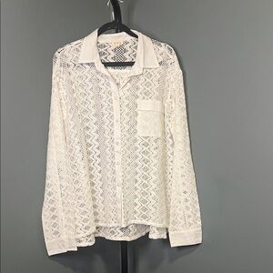 Pol White Lace Button-Up Shirt